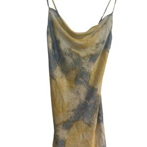 Blue & White Tie Dye IRIS Satin Slip Dress - Cowl Neck Sz S Princess Coquette